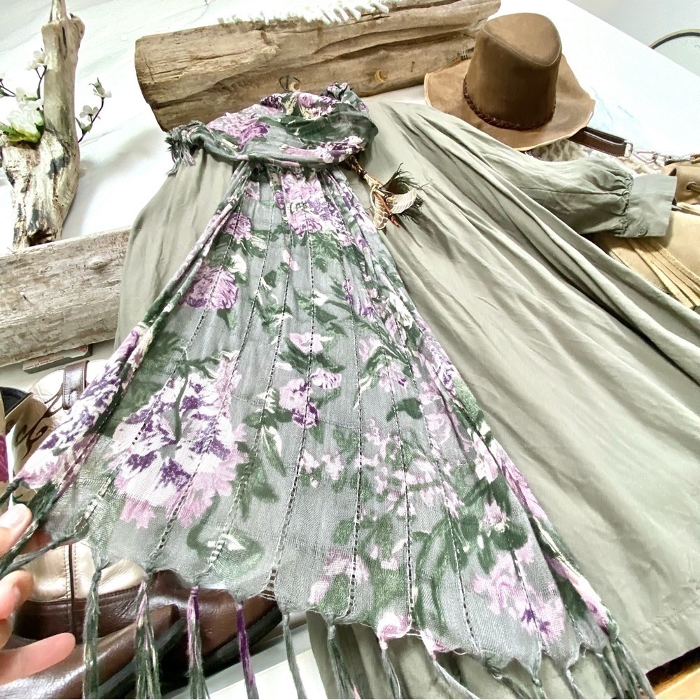 SOFT gauzy boho floral scarf/wrap w country prairie cottage core vibe